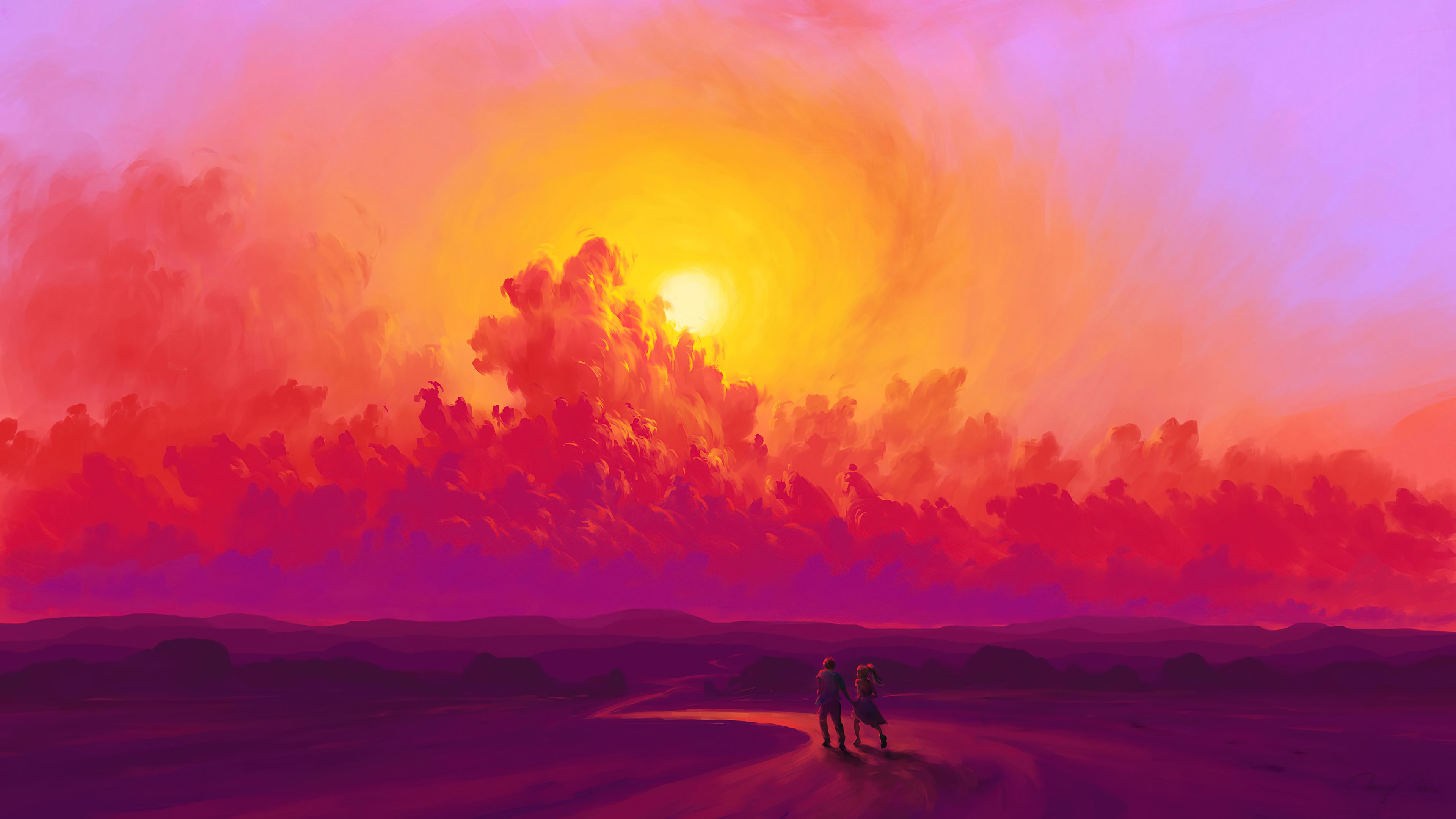3840x2160 Couples Night Out 4K Sunset Art Wallpaper, HD Artist 4K Wallpaper, Image and Background