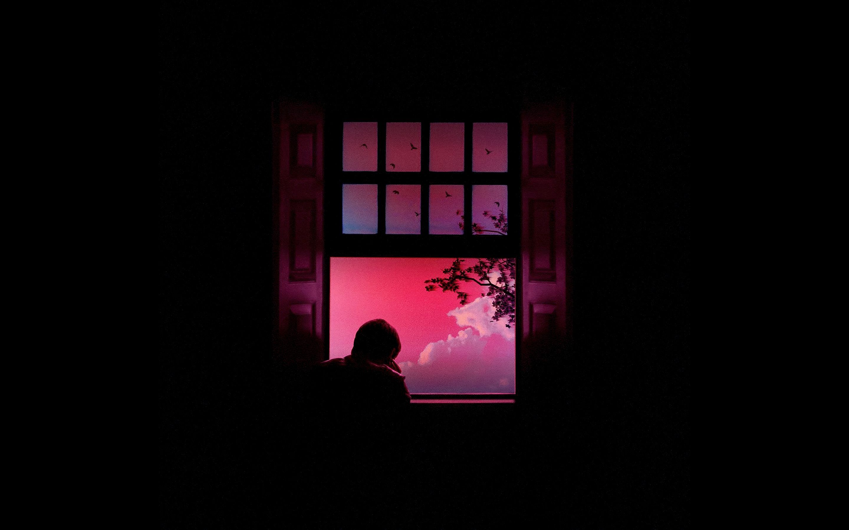 2880x1800 Solitude Wallpaper 4K, Window, Twilight, Pink sky