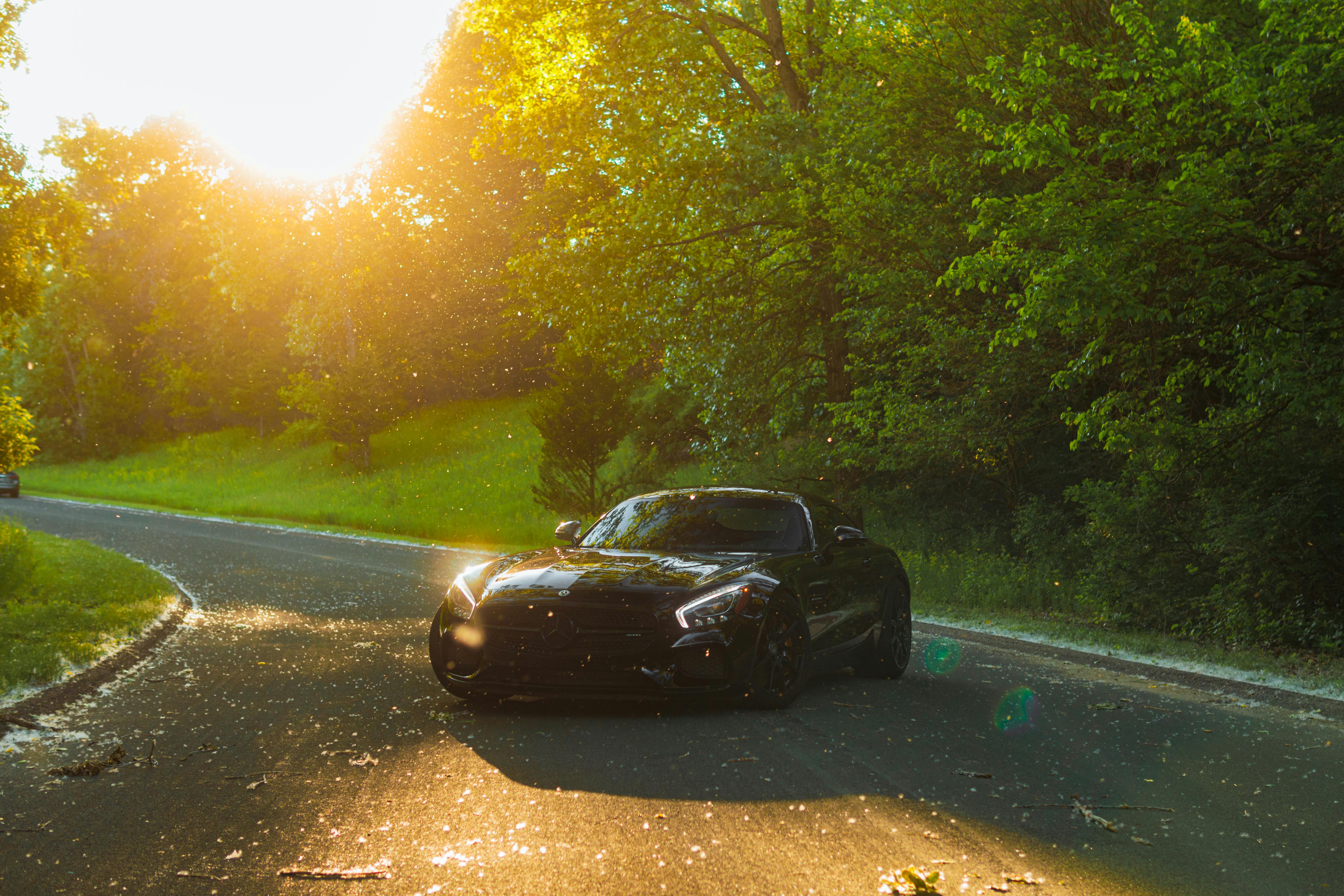 5755x3837 Black Mercedes AMG GT On Road By Trees · Free