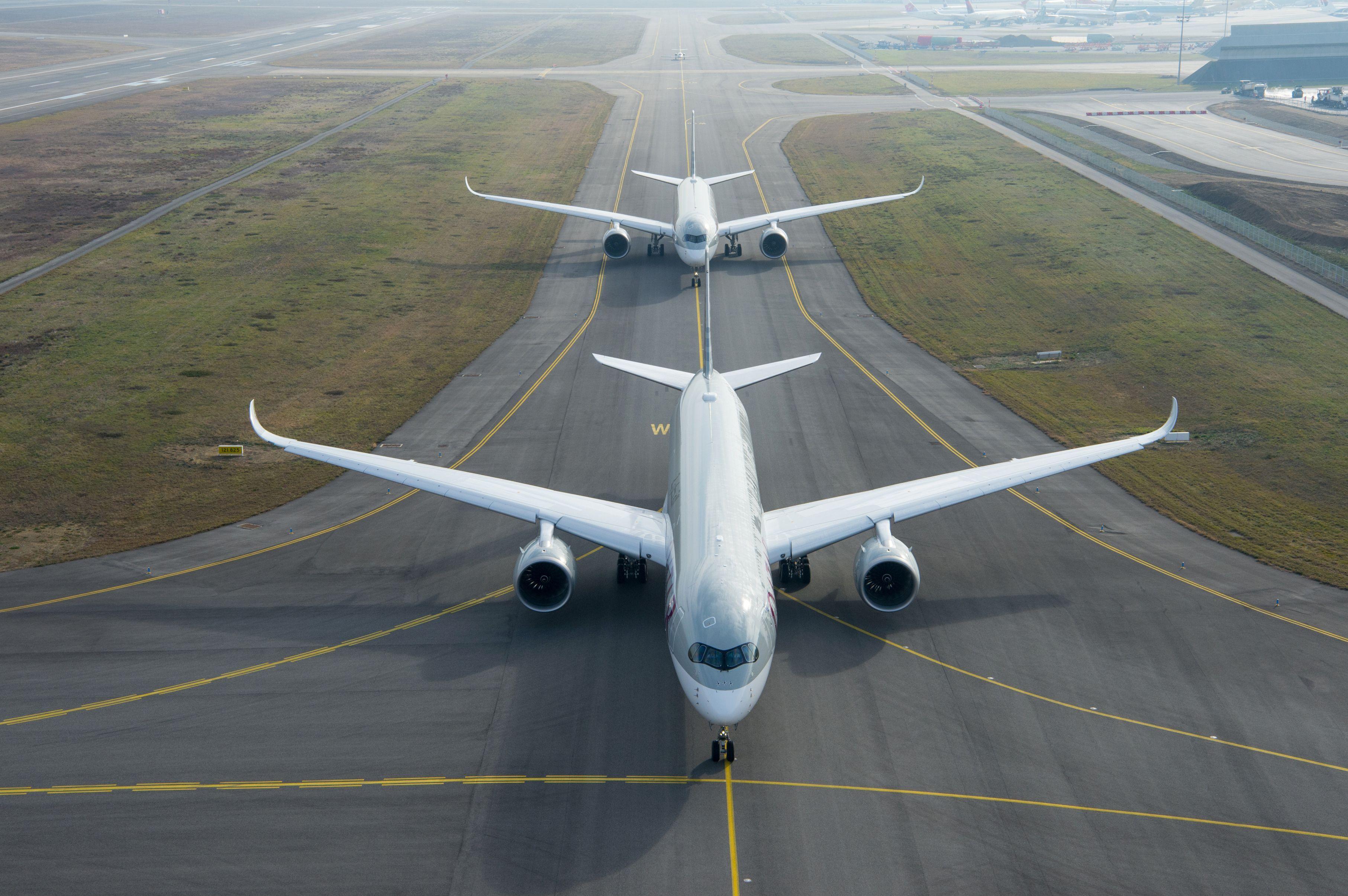 3626x2411 Qatar Airways Airbus A350 XWB Taxiing on the Runway HD Wallpaper
