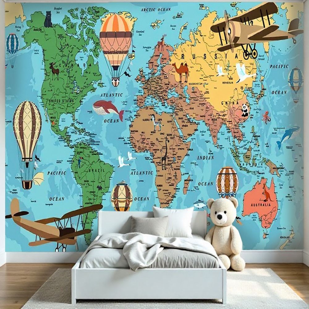 1000x1000 Whimsical World Map with Animals