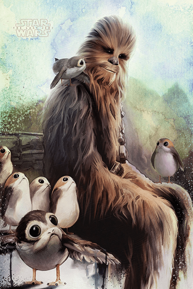 740x1109 The Last Jedi Porgs and Chewbacca (Wallpaper)