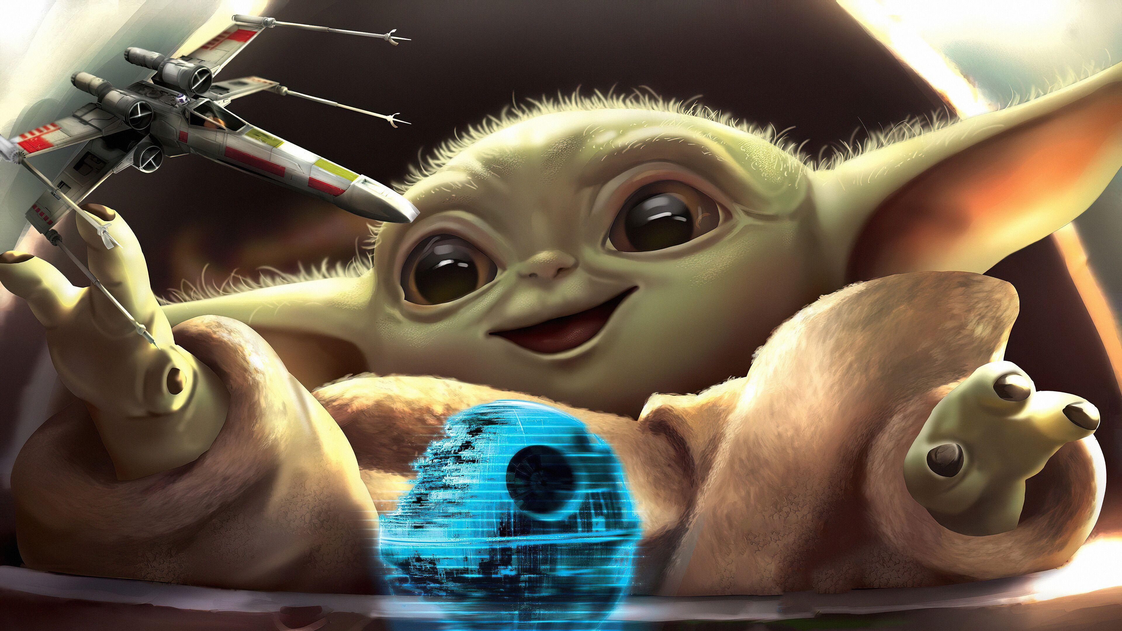 Hình nền 3840x2160 Baby Yoda đang chơi 4k Ultra HD