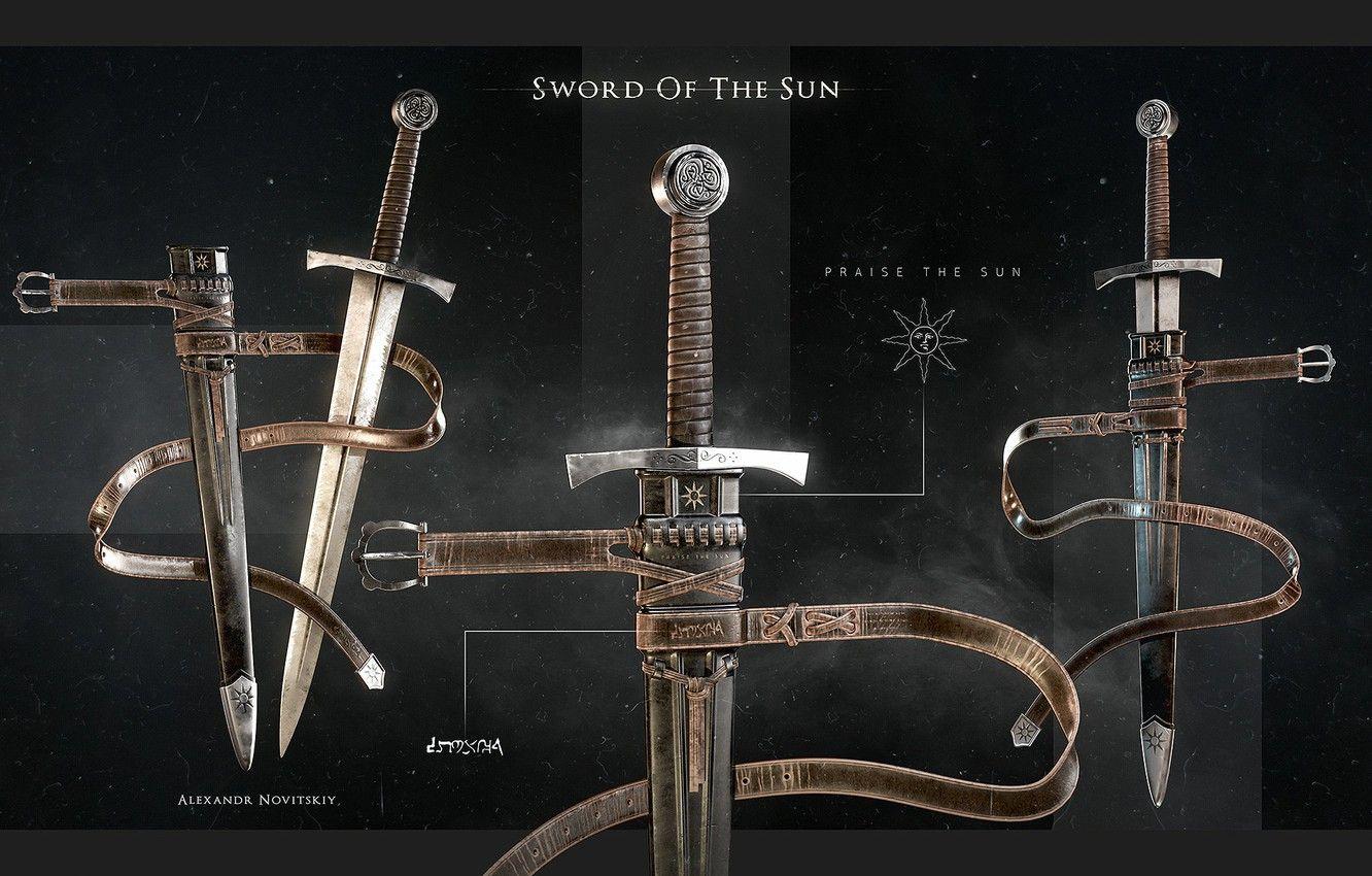 1332x850 Wallpaper weapons, sword, sheath, Sword of the Sun, dark knight