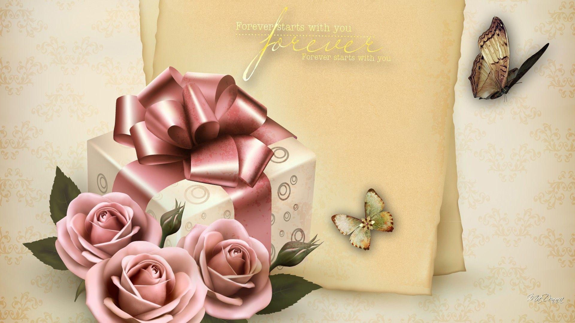 1920x1080 Flower: Forever Roses Flowers Package Ribbon Bow Valentines Day