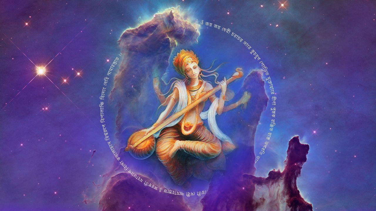 1280x720 Wallpaper Saraswati, Indian Goddess, Goddess of Knowledge, HD