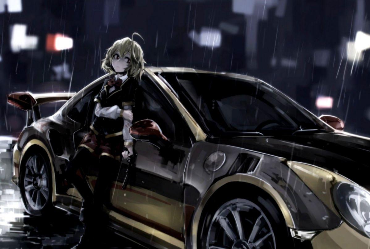 1198x807 Wallpaper Porsche Girl City Car Art Anime Night Rain