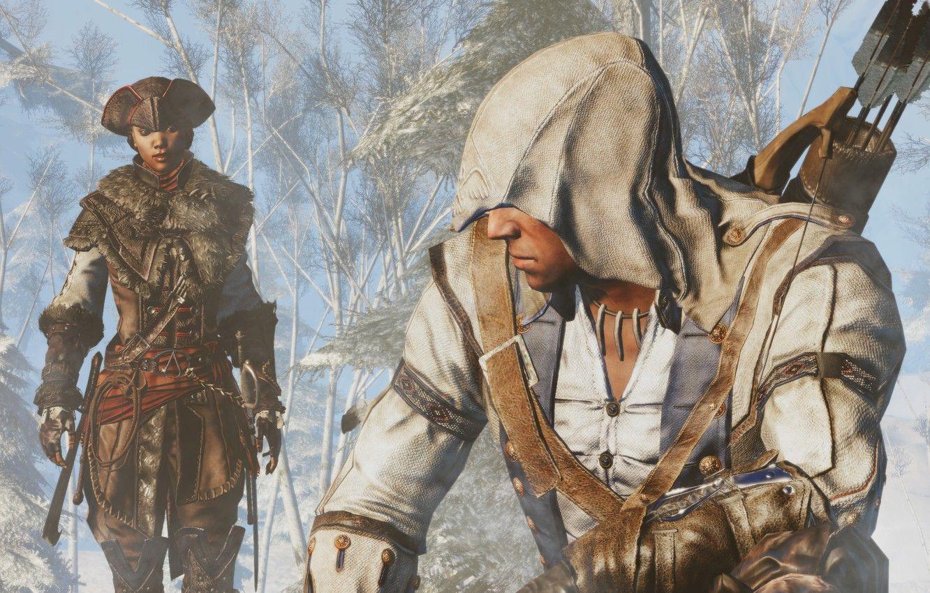1332x850 Wallpaper forest, people, assassin, Assassin's Creed III image