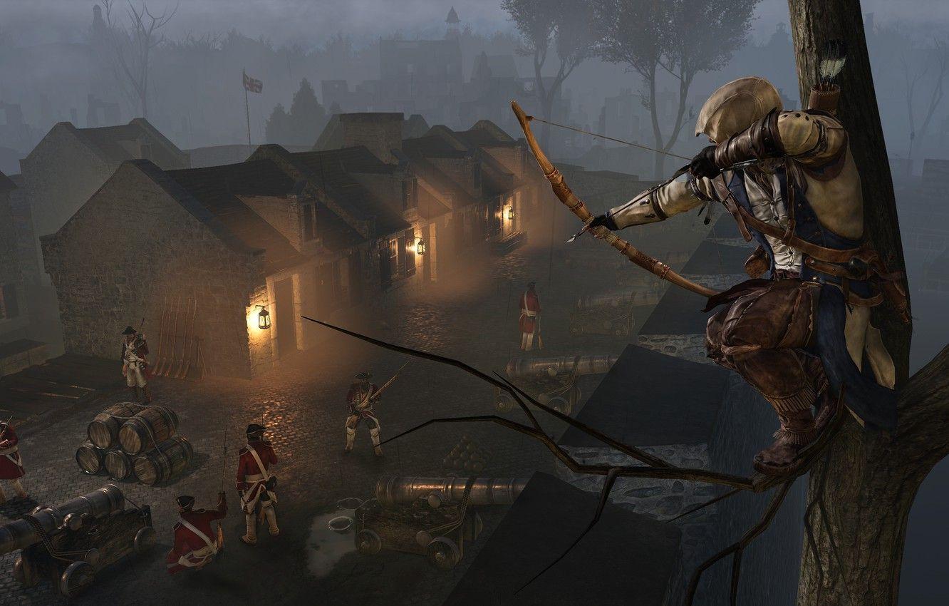 1332x850 Wallpaper night, the city, people, bow, soldiers, arrow, assassin