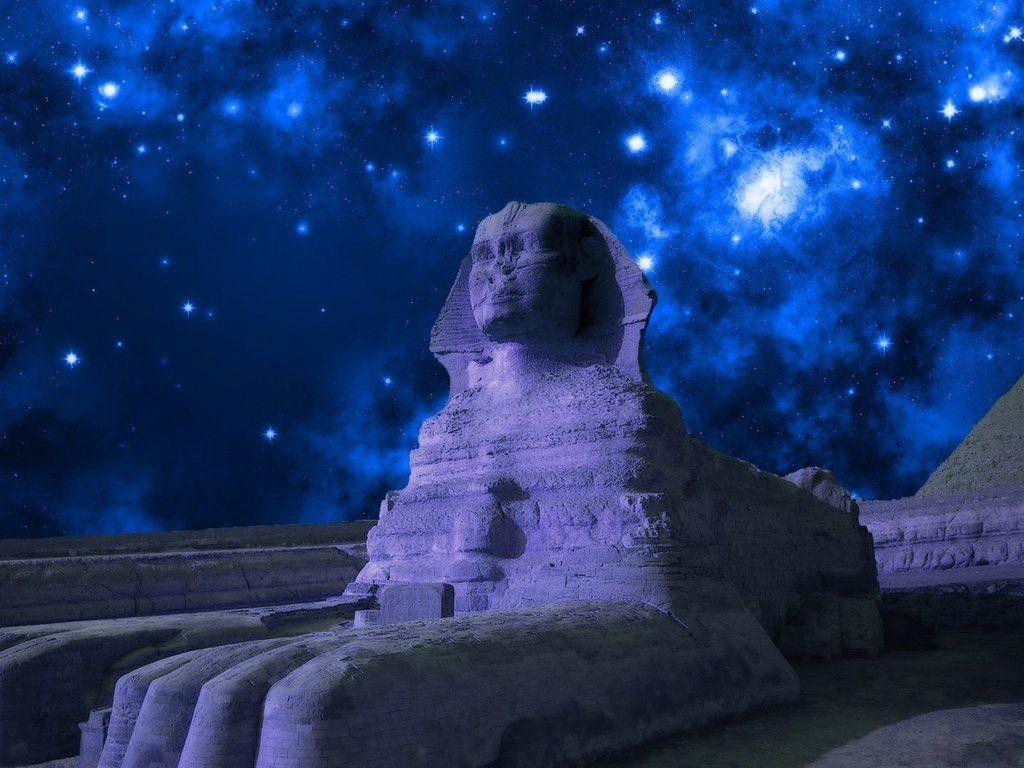 1024x768 Ancient: CLEAR NIGHT Icon Sky Artworks Desert Statues Stars Egypt