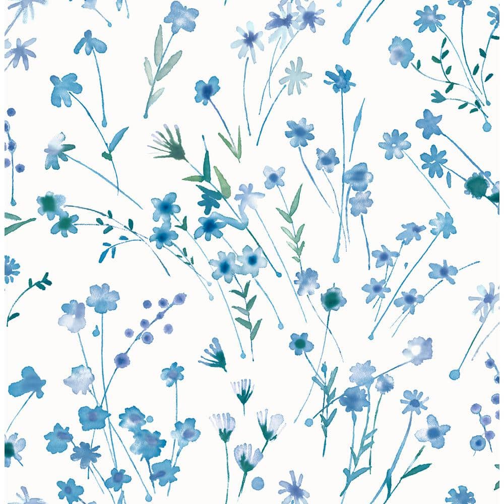 1000x1000 Advantage Heidi Blue Watercolor Florals Wallpaper