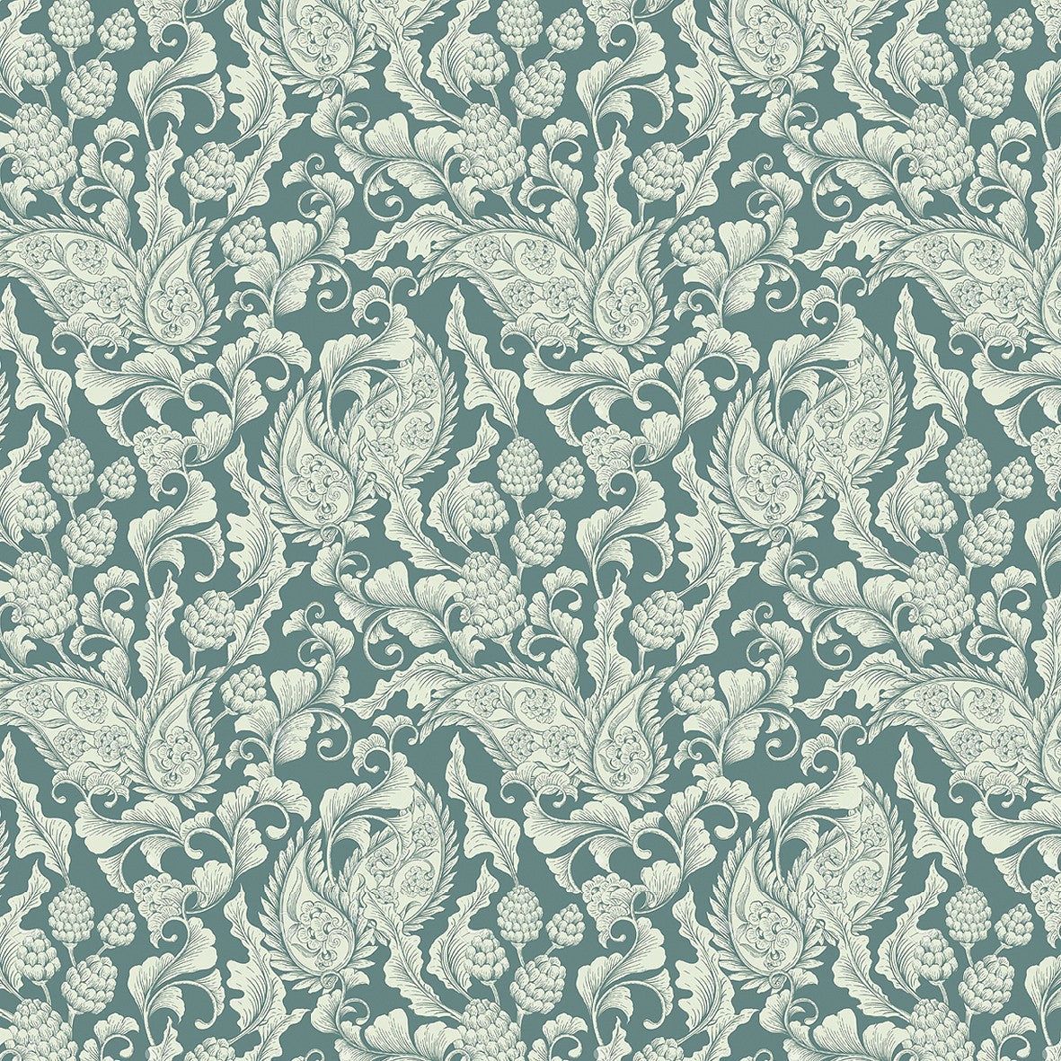 1181x1181 133. Edwardian Leaves On Teal Wallpaper