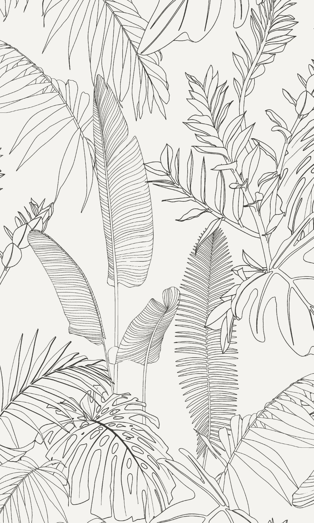 1200x2000 White Printed Tropical Leaves Botanical Wallpaper R9292