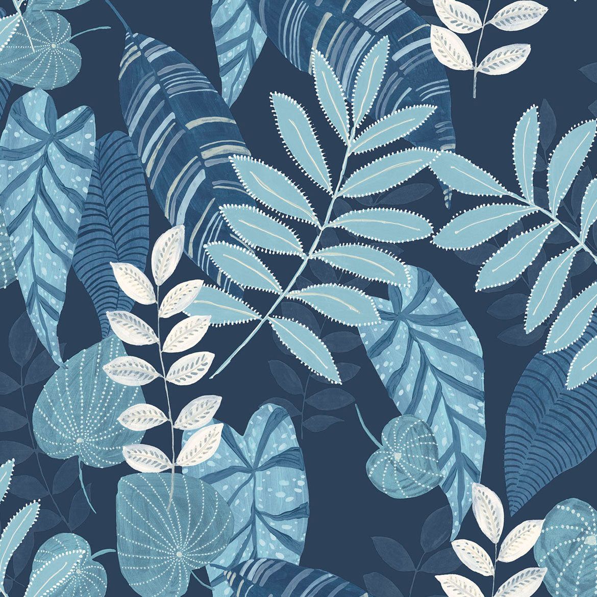 1170x1170 Tropicana Leaves Sky Blue and Champlain RY30902 Wallpaper