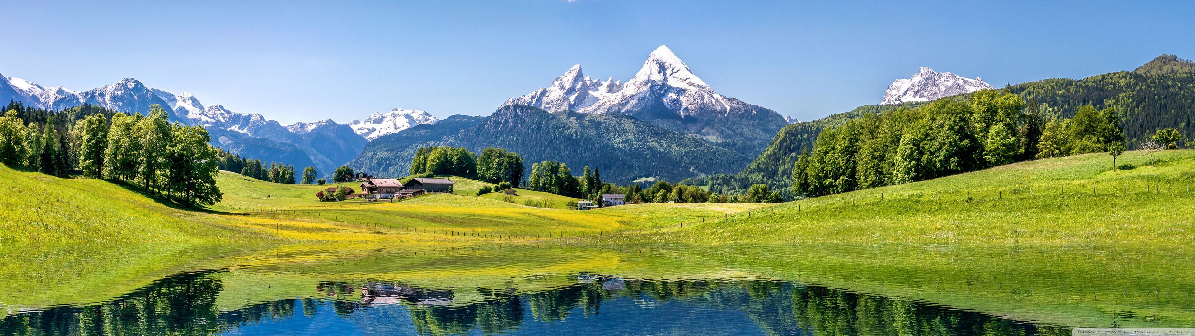 3840x1080 Mountain Lake Landscape, Nature 4K UHD Wallpaper for UltraHD Desktop and TV : Dual Monitor