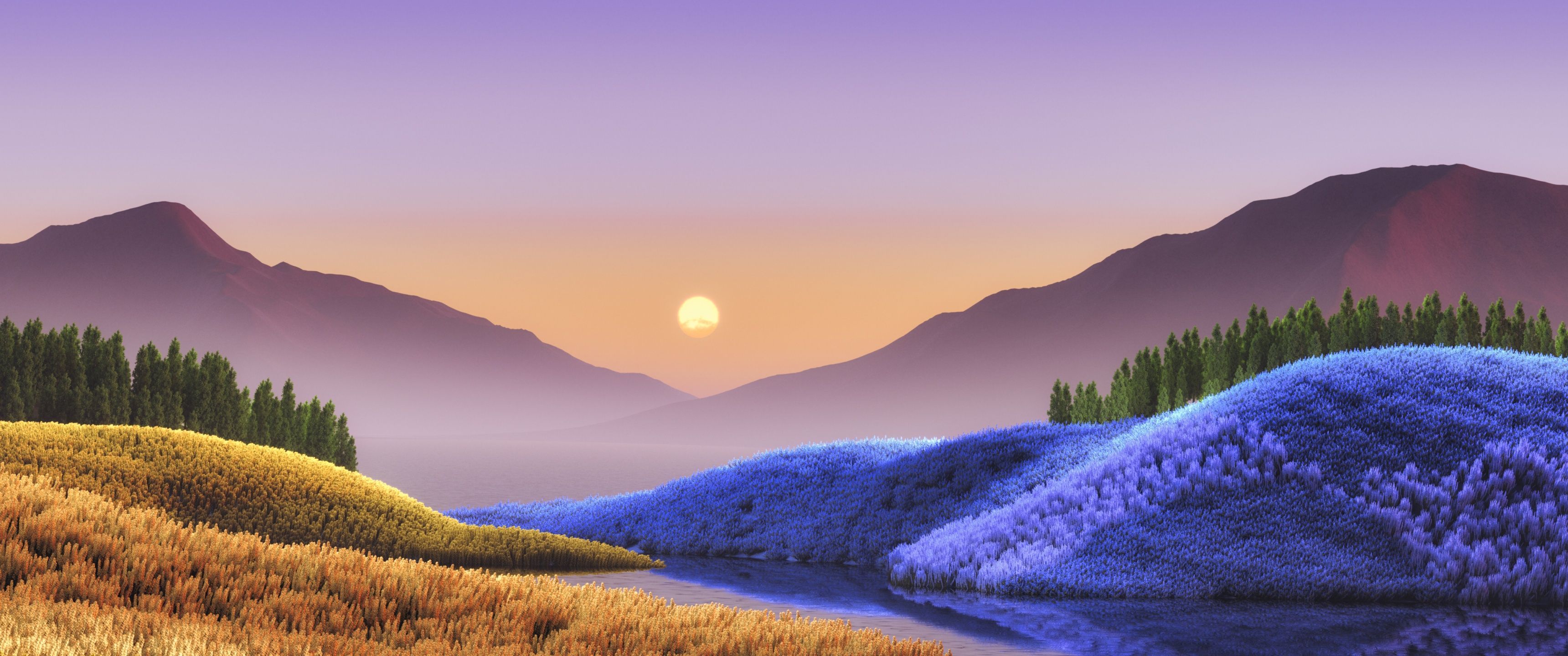 3440x1440 Dusk Wallpaper 4K, Landscape, Surreal, Windows 11