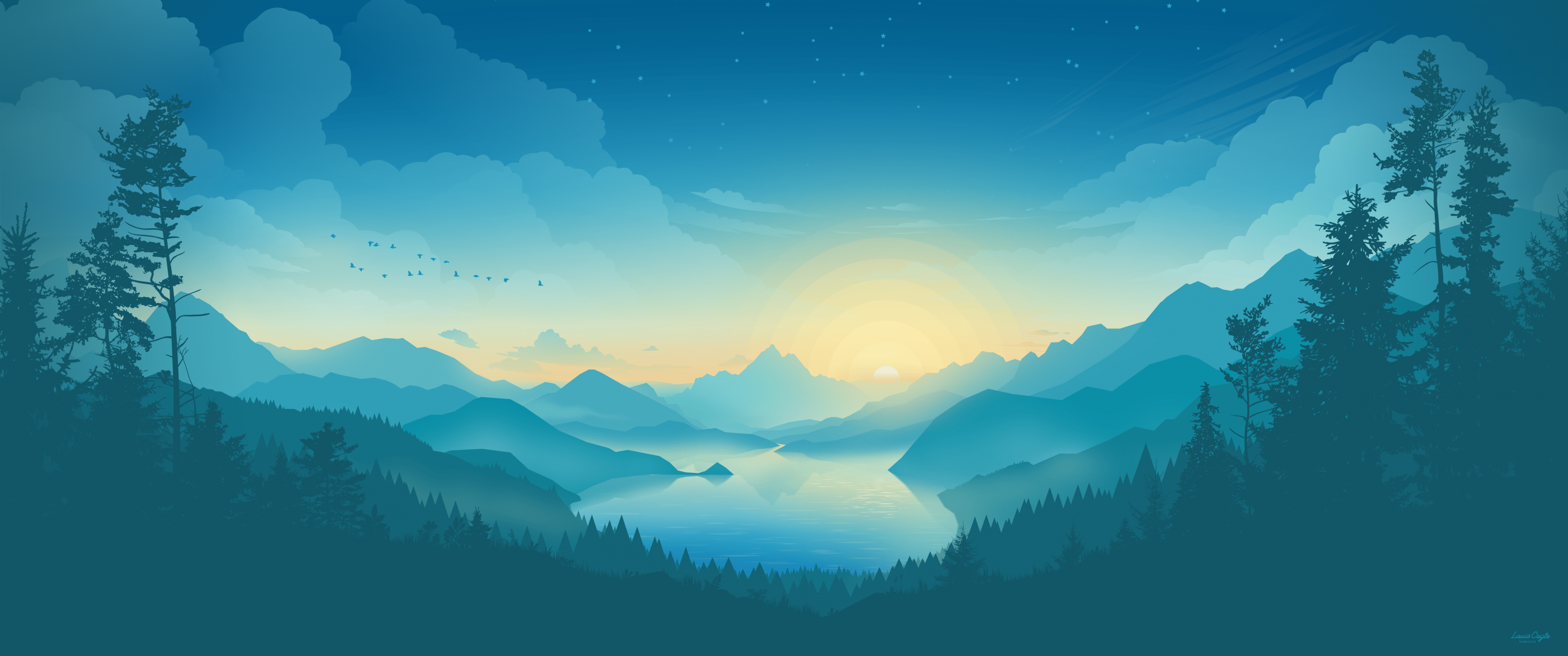 3440x1440 Lakeside Wallpaper 4K, Sunrise, Early Morning