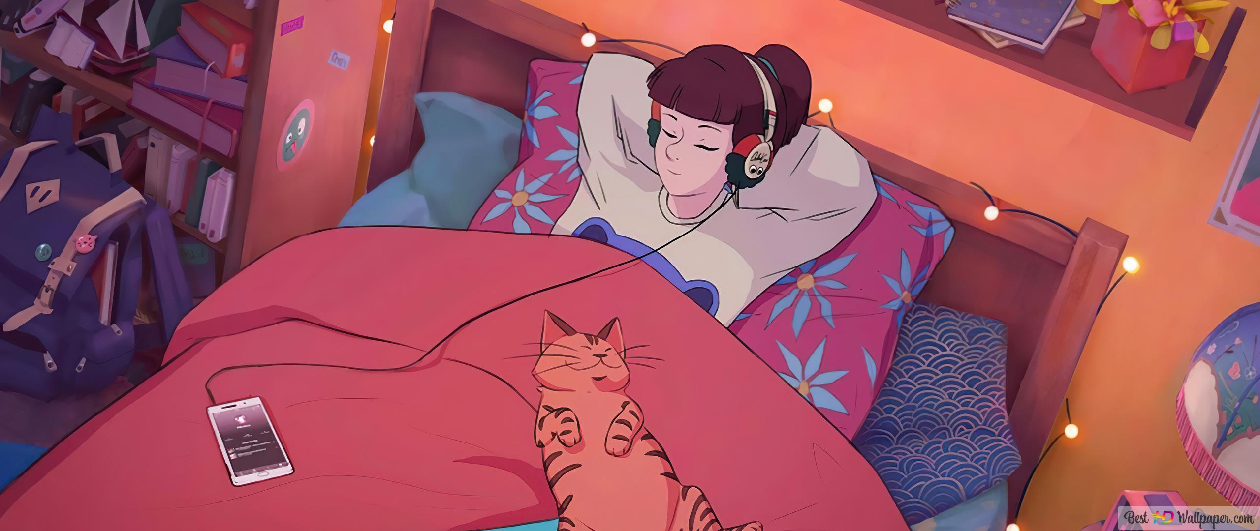 2560x1080 Lofi Girl Sleeping 4K wallpaper download