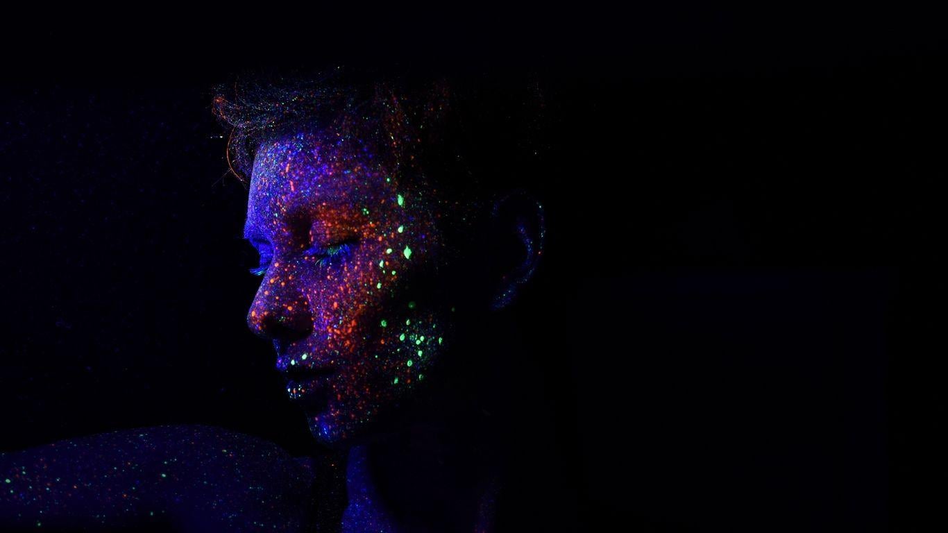 1366x768 Download wallpaper 1366x768 face, sequins, makeup, ultraviolet