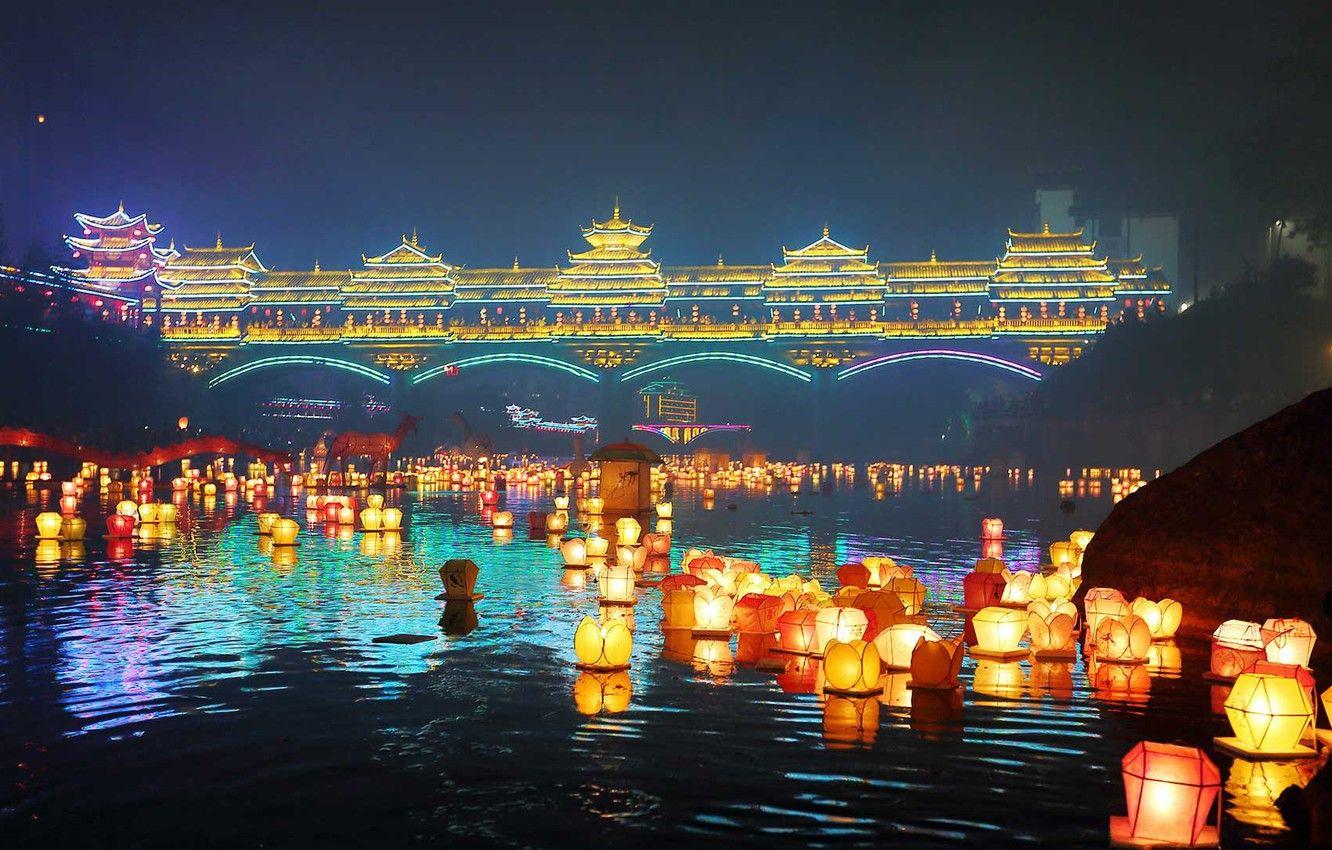 1332x850 Wallpaper China, Lanterns, Guangxi, The Mid Autumn Festival Image