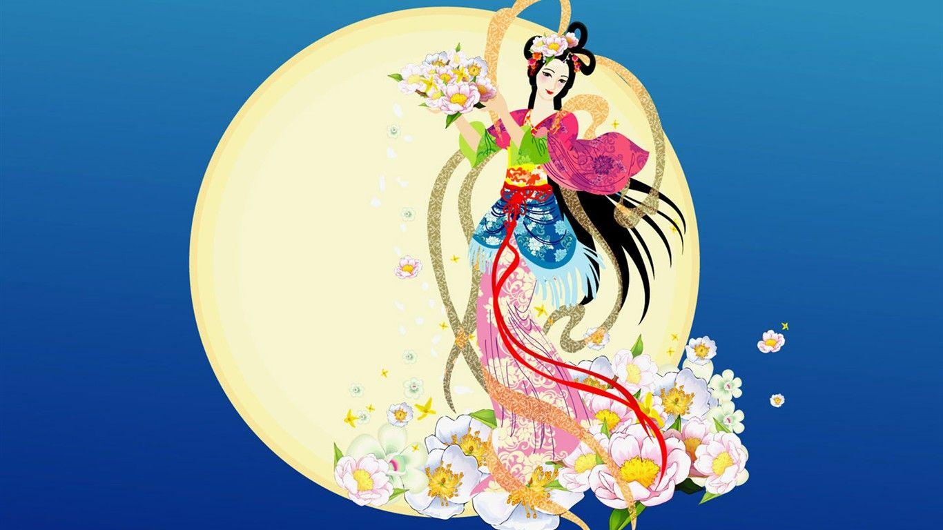 1366x768 Mid Autumn Festival Moon Beautiful Wallpaper