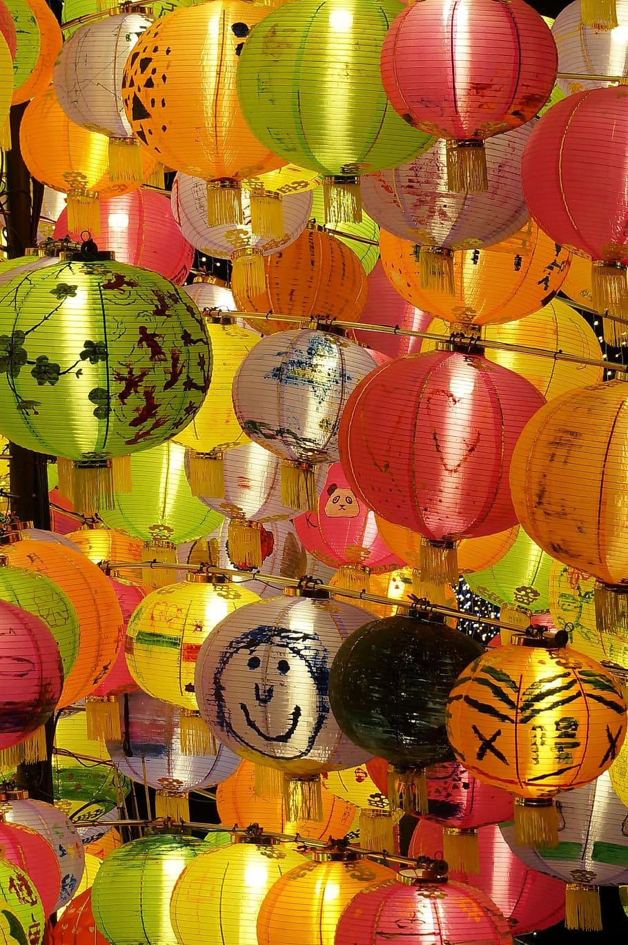 910x1369 HD Wallpaper: Chinese, Lantern, Colorful, Mid Autumn Festival, Large Group Of Objects