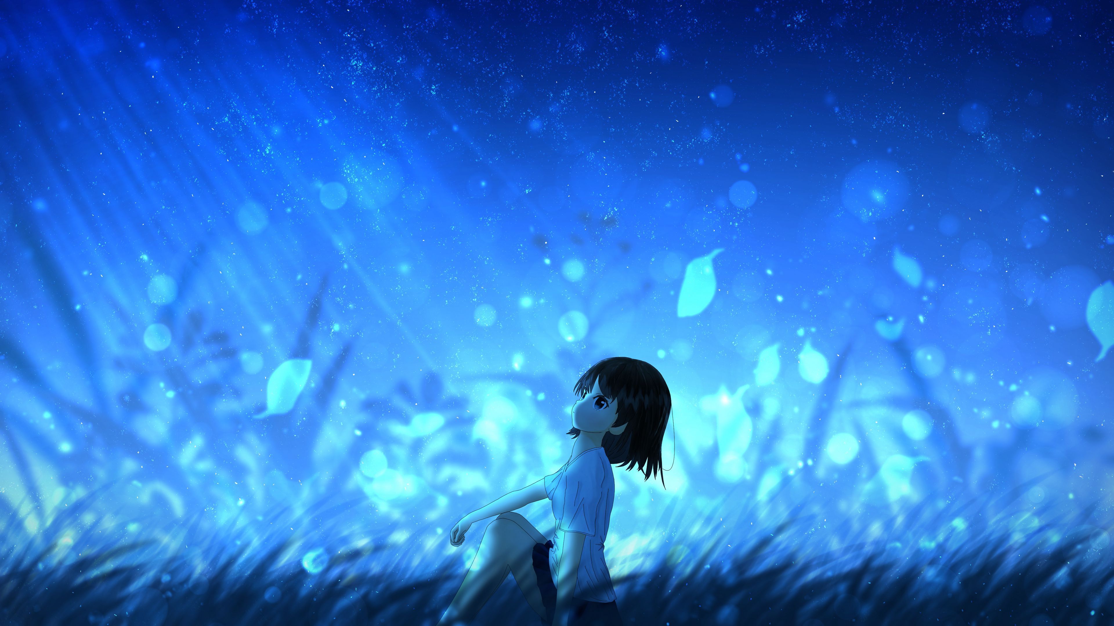 3840x2160 Download wallpaper 3840x2160 anime, girl, leaves, wind 4k uhd 16:9 HD background
