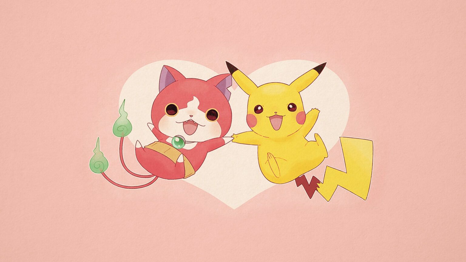 1536x864 Cute Pikachu & Jibanyan Yo Kai Watch Wallpaper
