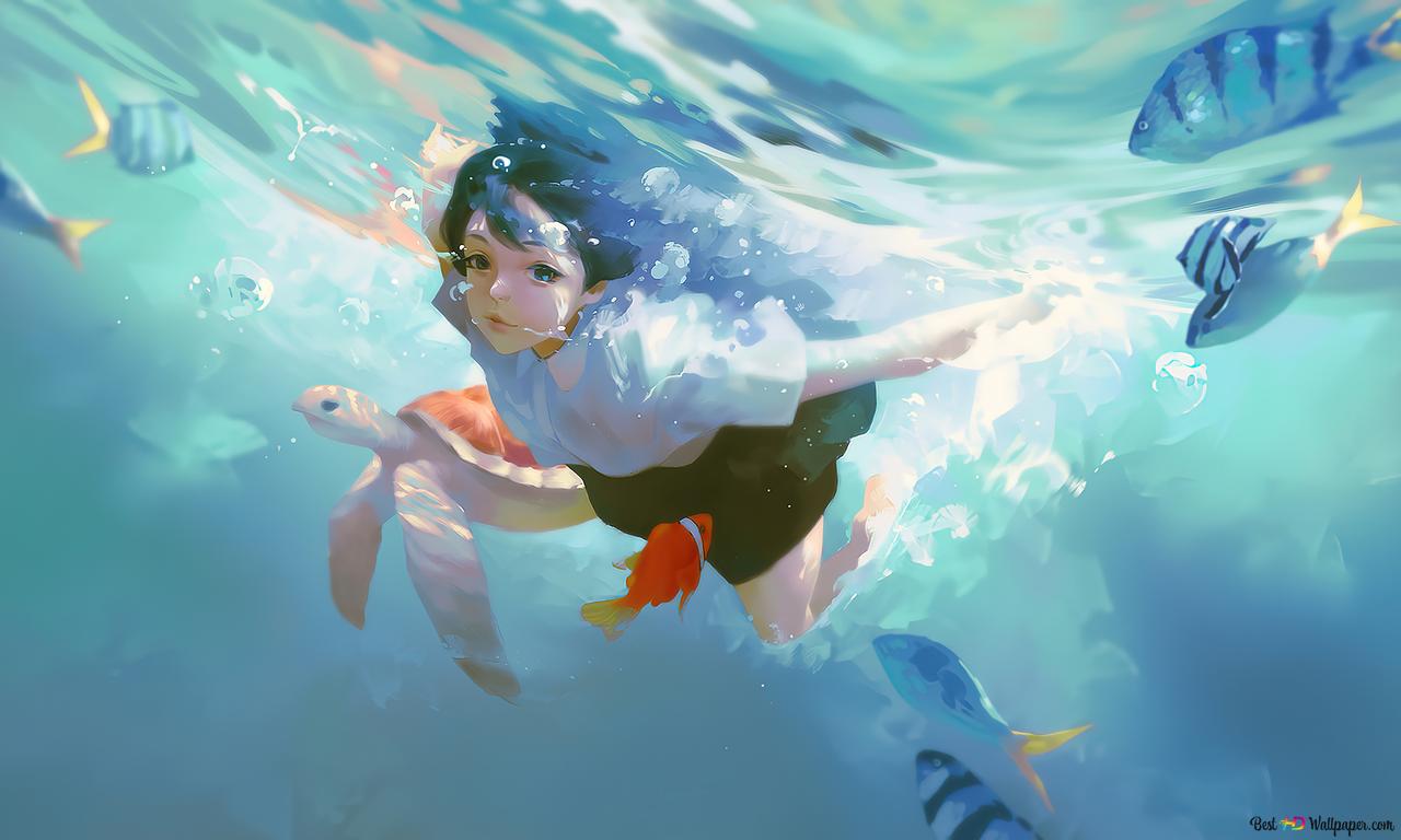 1280x768 Swimming with sea creatures 4K wallpaper download