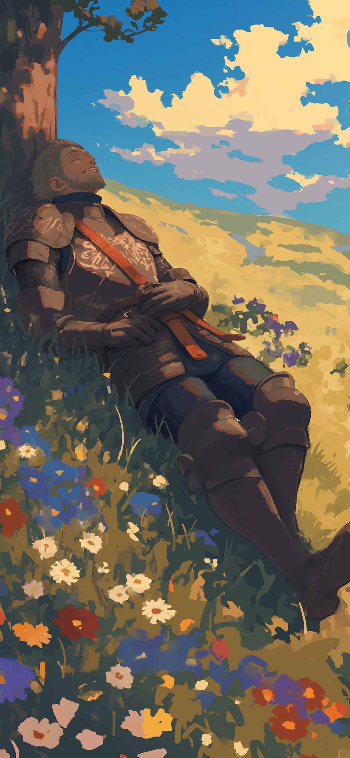 1183x2560 Sleeping Knight in Wildflowers Wallpaper Wallpaper HD