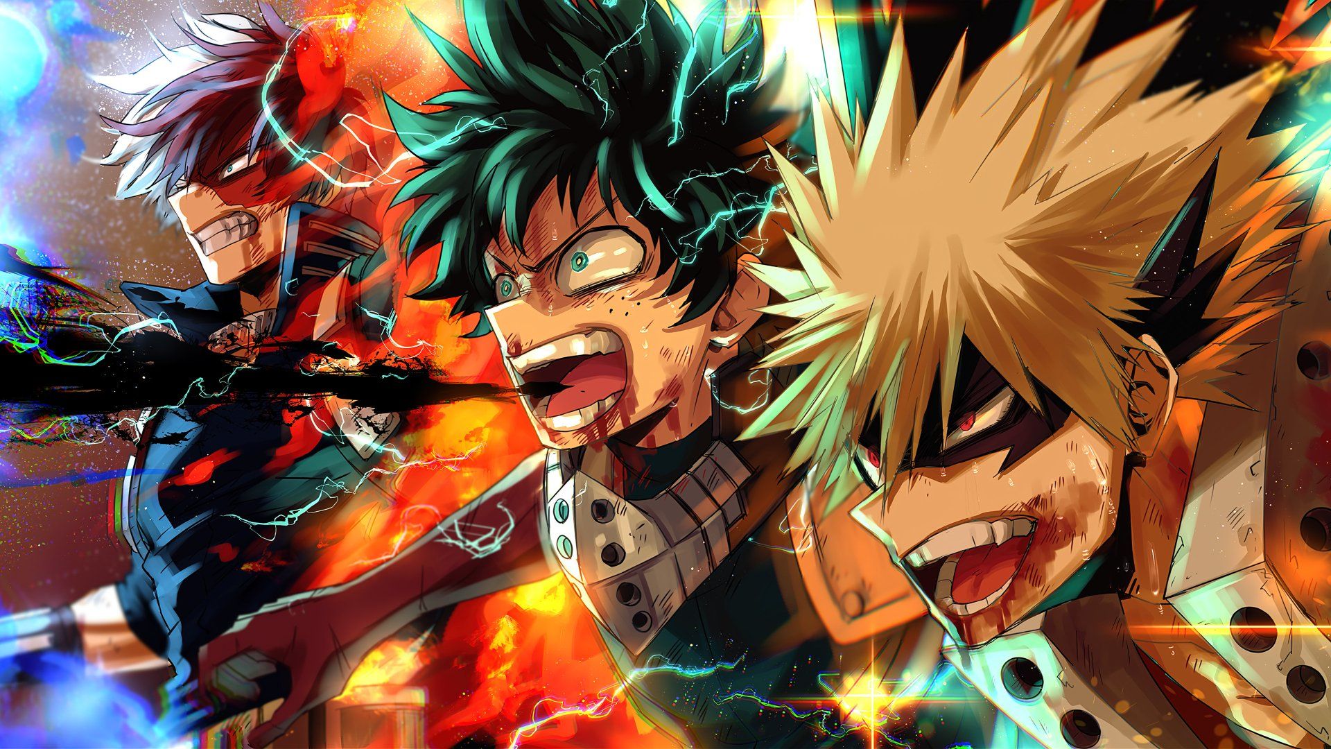 1920x1080 My Hero Academia 4K Ultra HD: Bakugou, Todoroki & Midoriya Epic Battlex2160
