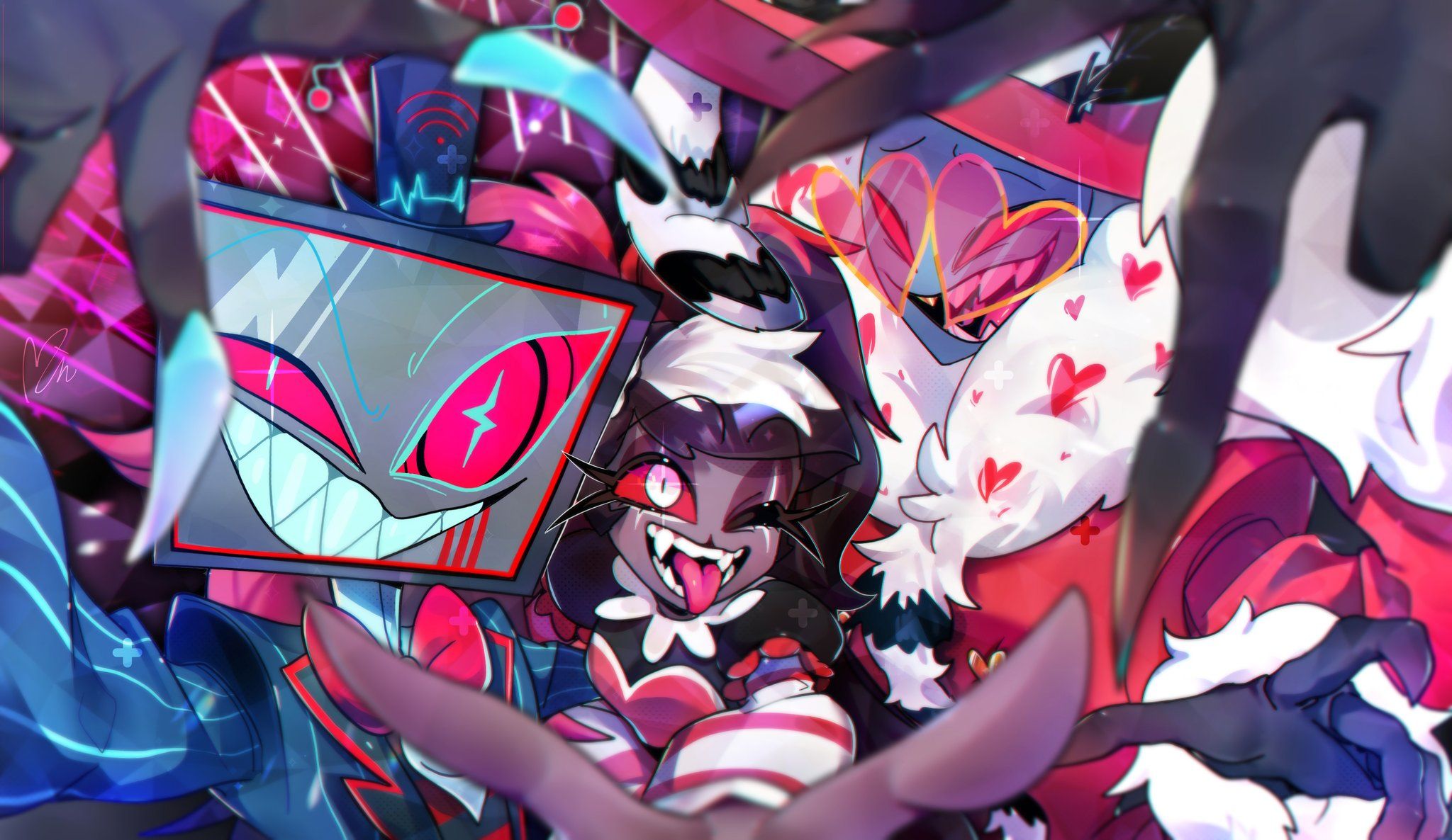 2048x1186 Hazbin Hotel HD Wallpaper: Vox, Velvet & Valentino Showcase