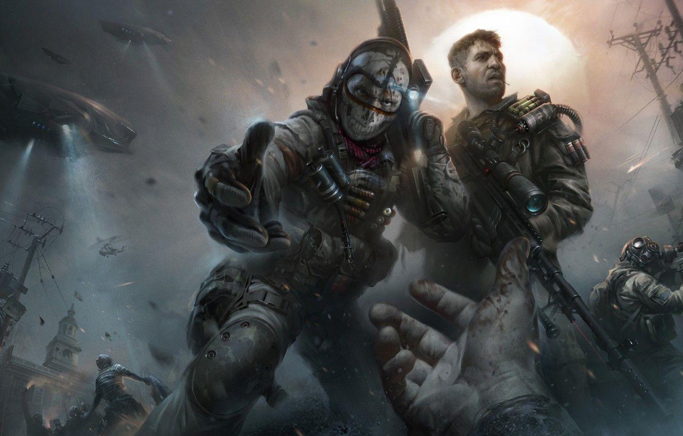 1332x850 Wallpaper night, weapons, war, mask, soldiers, battle, revolution