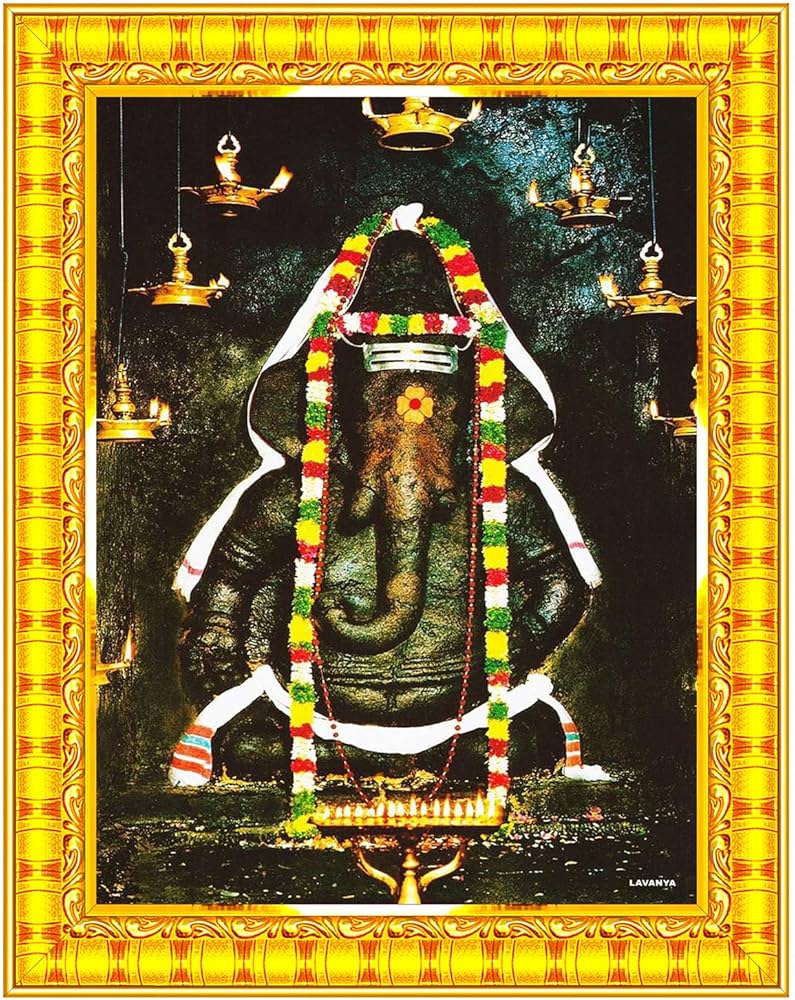 795x1000 Pavan Photo Laminations Pillayarpatti Karpaga Vinayagar Hanging Wall Painting Framed Home Decor (Wood, Matte, Gold, Small Size, 6 x 8 Inch) R29S