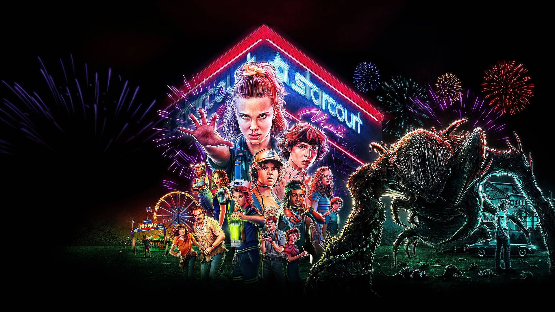 1920x1080 Download Stranger Things 3 Cast Mind Flayer Wallpaper