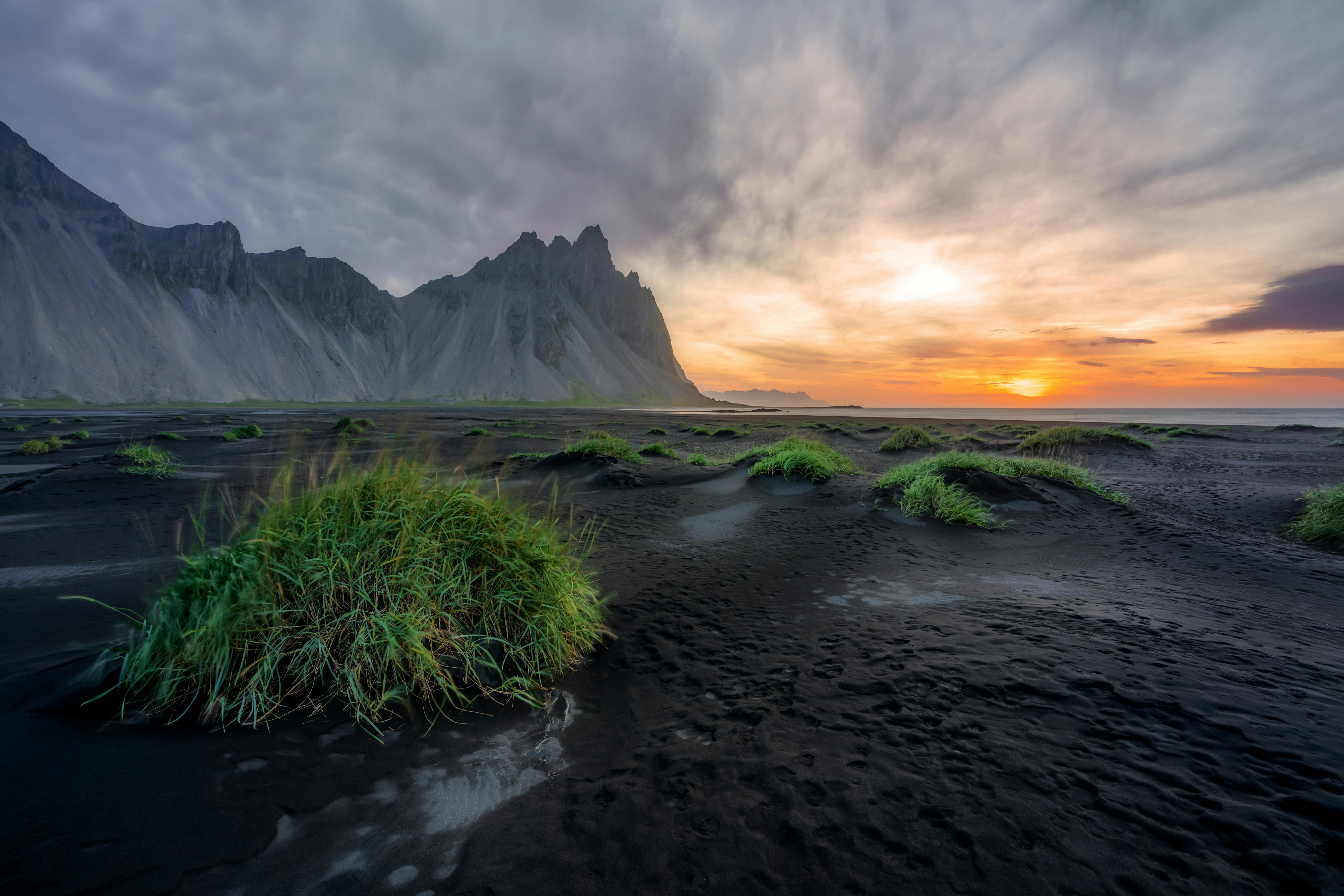 7333x4889 View of a Black Sand Beach and Vestrahorn in the Horizon, Iceland · Free