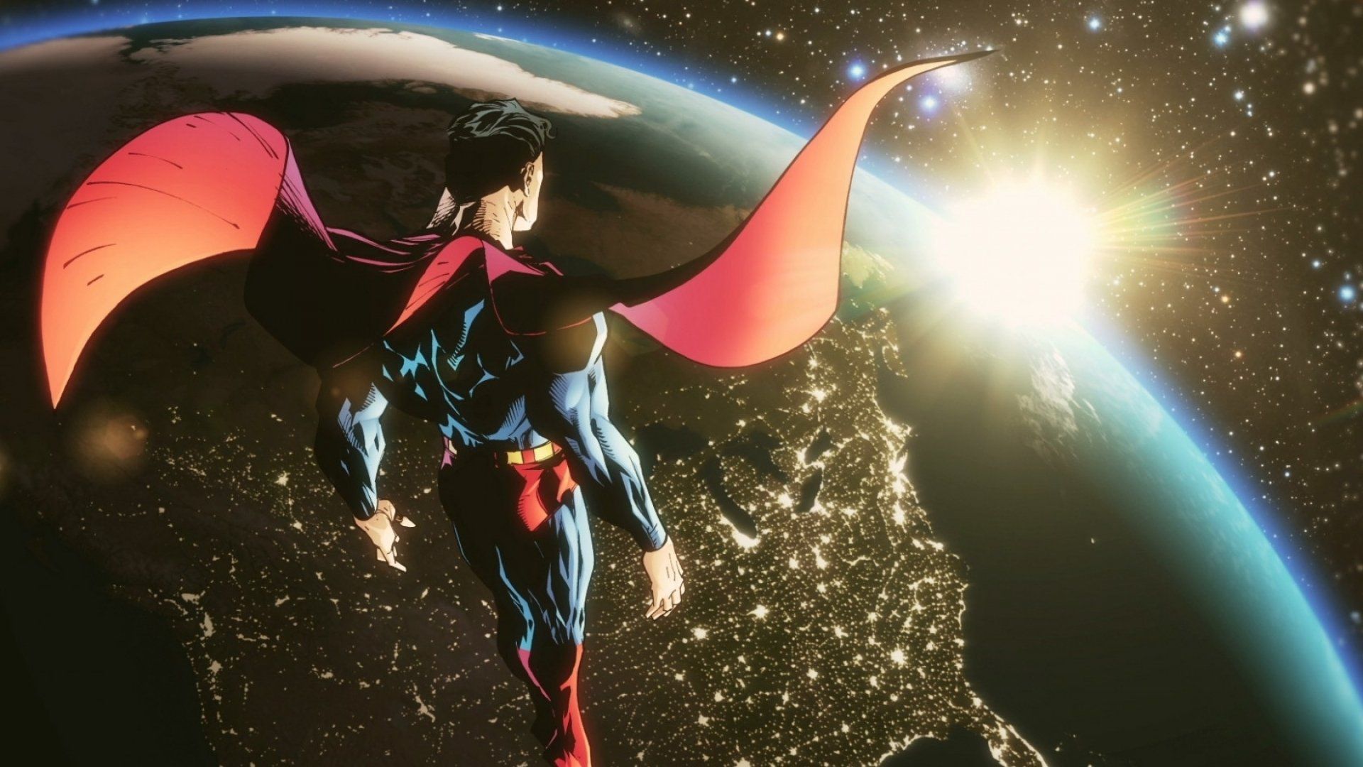 1920x1080 Superman Soars Over Earth. HD DC Comics Wallpaperx1080