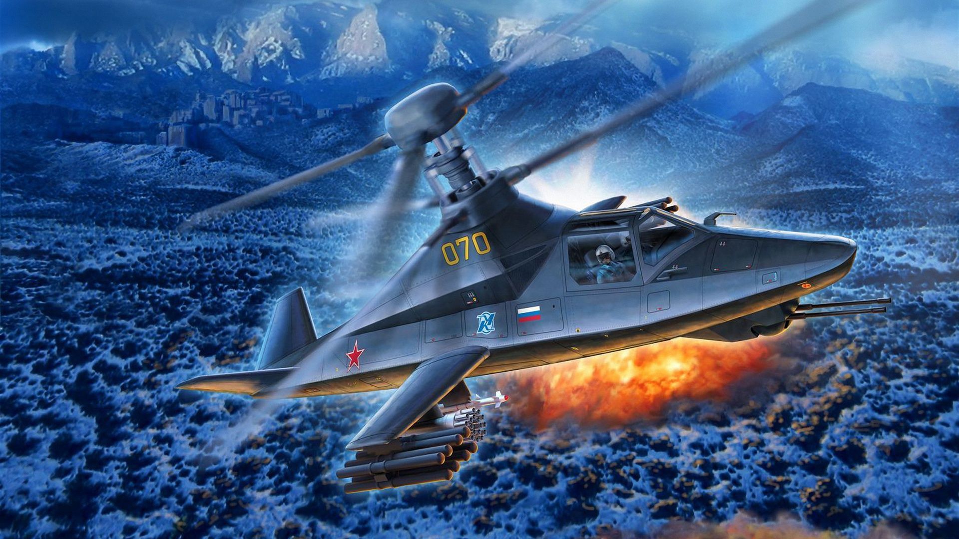 1920x1080 Wallpaper Stealth, Ka- The Kamov design Bureau, Videoconferencing Russia, Black Ghost, combat reconnaissance and attack helicopter for mobile and desktop, section авиация, resolution 1920x1080