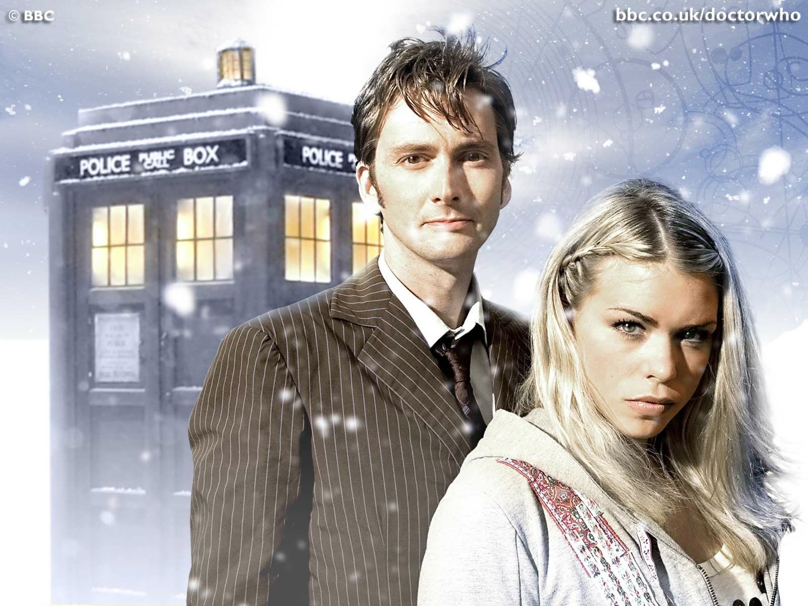 1600x1200 Doctor Who HD Wallpaper: The Ninth Doctor & Rose Amid Snowy TARDIS Scene