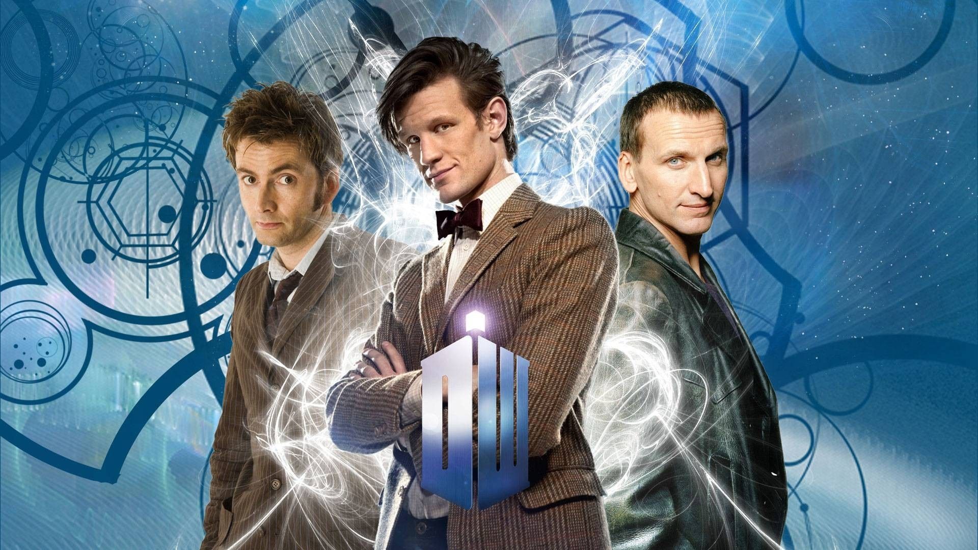 1920x1080 blue, Doctor Who, symbols, David Tennant, Christopher Eccleston, Ninth Doctor, Tenth Doctor, Eleventh Doctor, Matt Smith, screenshot, HD Wallpaper