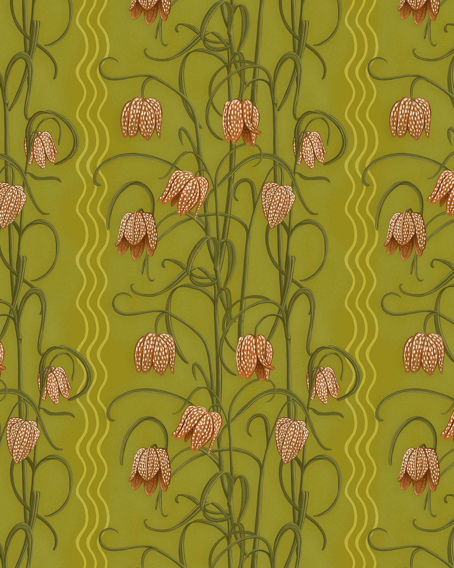 1536x1920 Campanas Wallpaper, chartreuse and orange Traditional / 2 ft (h) x 19