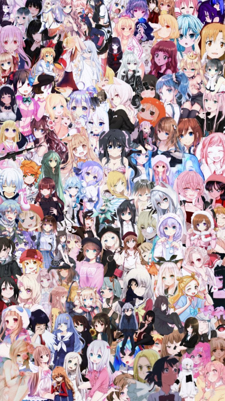 749x1334 Girl Anime Collage Wallpaper