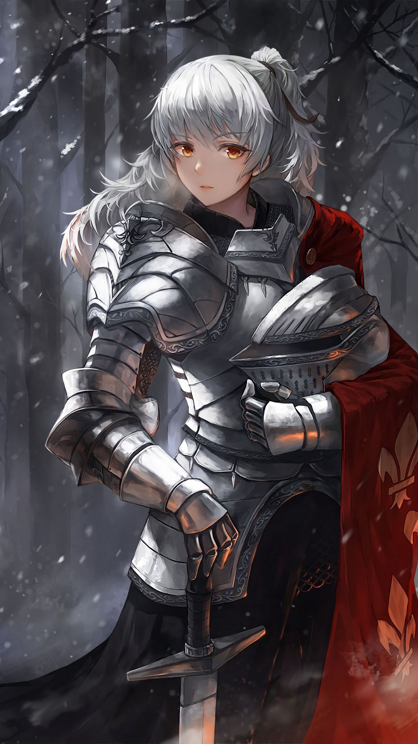 1440x2560 Download wallpaper 1440x2560 girl, knight, warrior, armor, sword, anime qhd samsung galaxy s s edge, note, lg g4 HD background