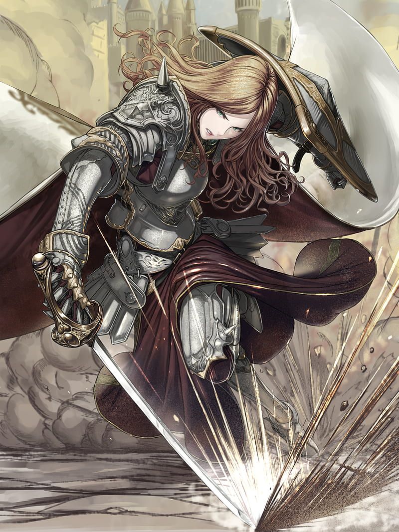 800x1067 Anime girls, original characters, knight, fantasy armor, shield, sword, anime, HD phone wallpaper