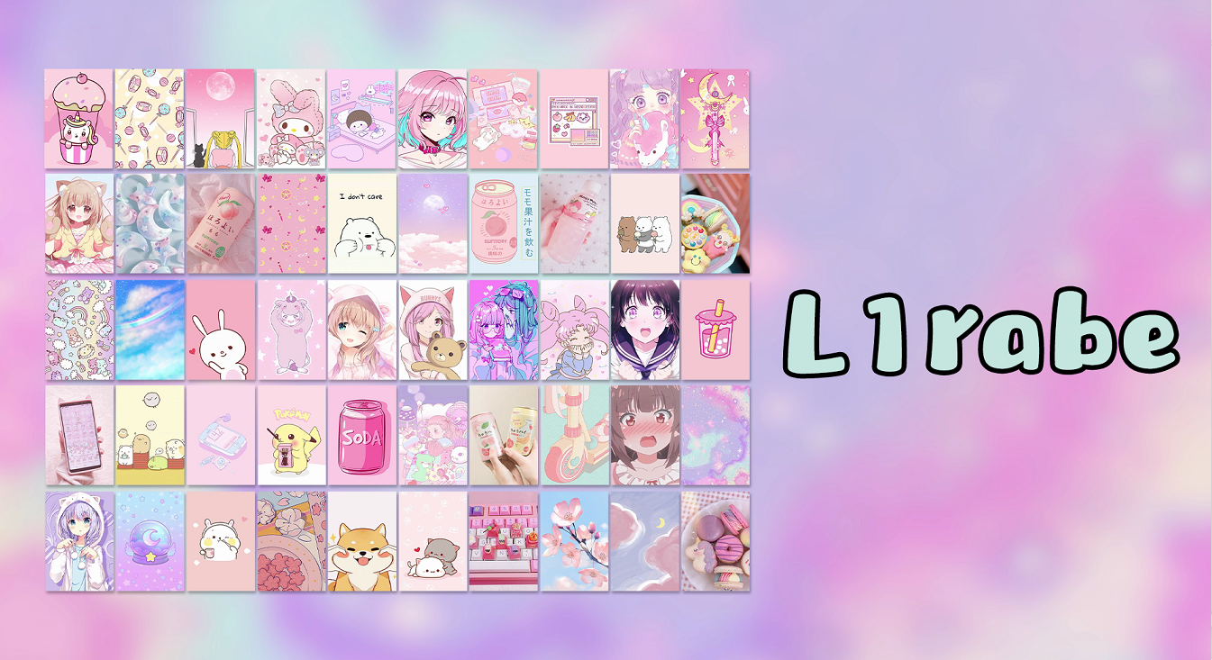 1345x733 L1rabe 50Pcs Kawai Anime Aesthetic Picture Wall Collage Kit Pink Cartoon Assembled Print Card Set, School Dorm Photo Poster Display Sweet Girls Room Decor Cute Collage Kit Birthday Back to School