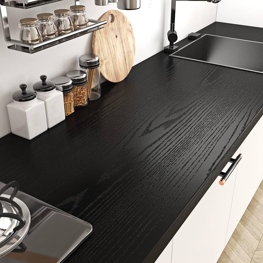 894x894 Livelynine Black Wood Contact Paper Kitchen Cabinet Vinyl Wrap Waterproof Contact Paper Wood Black Wall Paper Roll Adhesive Kitchen Countertop Wallpaper Peel and Stick Cabinet Covering 15.8x78.8