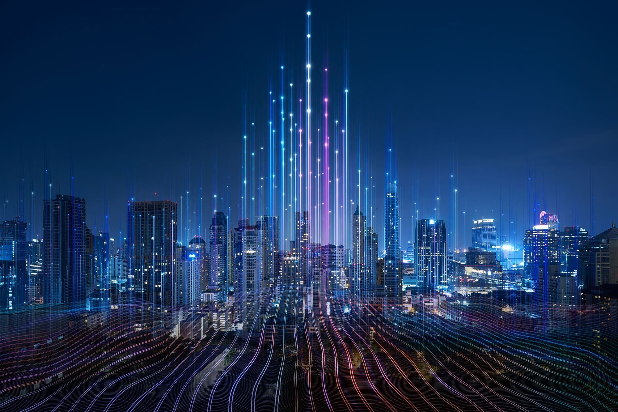 2000x1333 Smart city and abstract dot point connect with gradient line. MIT for a Better World