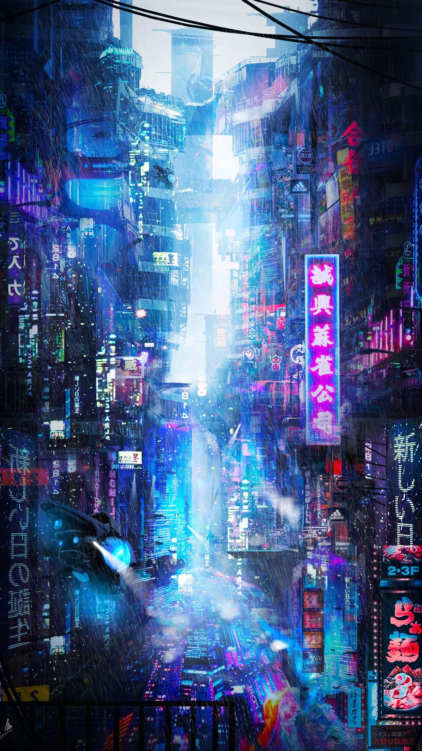 1350x2400 Download wallpaper 1350x2400 future, neon, city, rain iphone 8+/7+/6s+/for parallax HD background