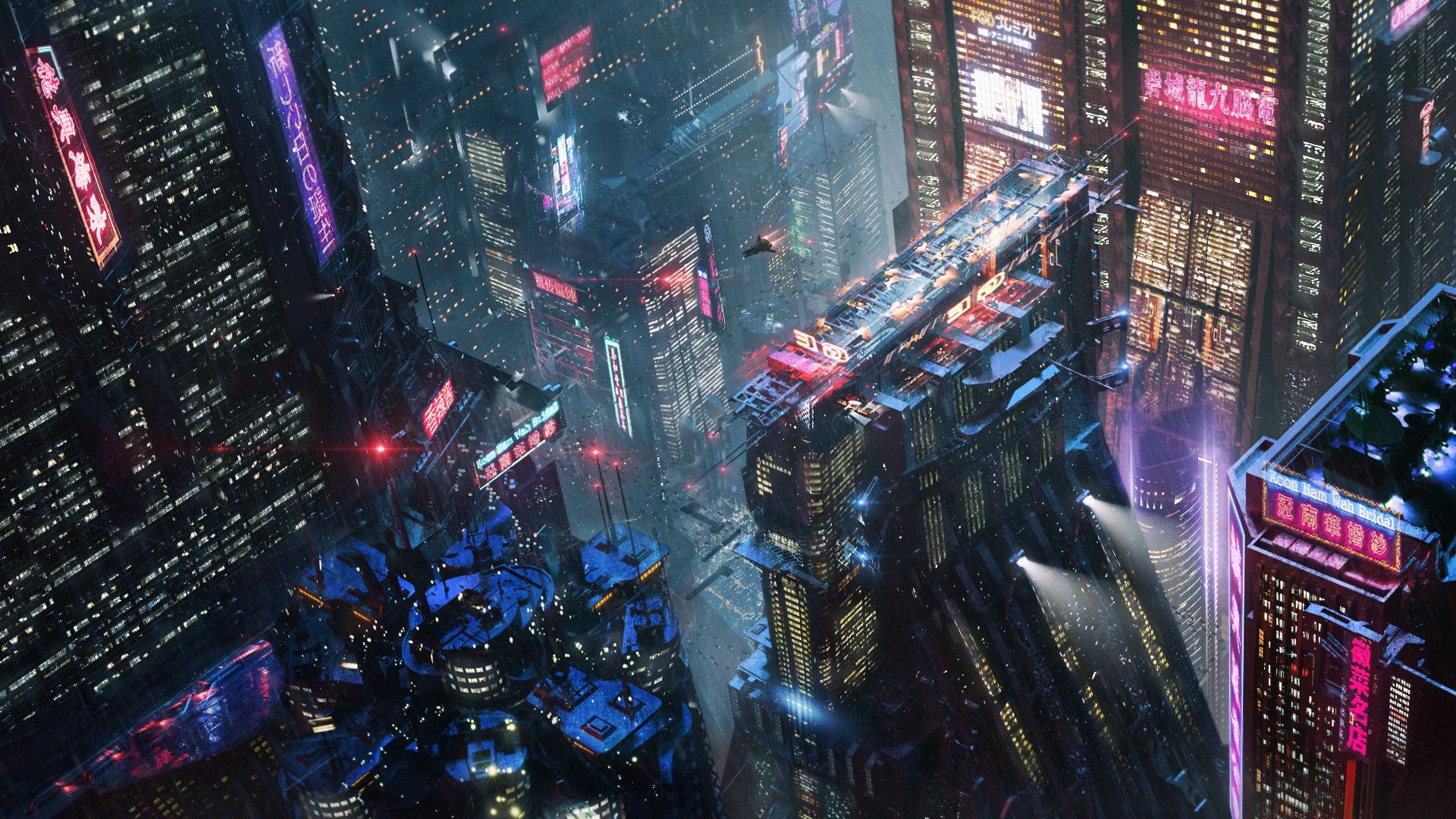 1920x1080 Wallpaper night, city, the city, future, fiction, rain, skyscrapers, neon for mobile and desktop, section фантастика, resolution 1920x1080