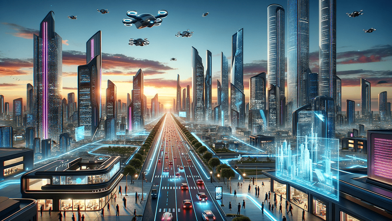 1280x720 Download Technology Futuristic City. Royalty Free Stock Illustration Image